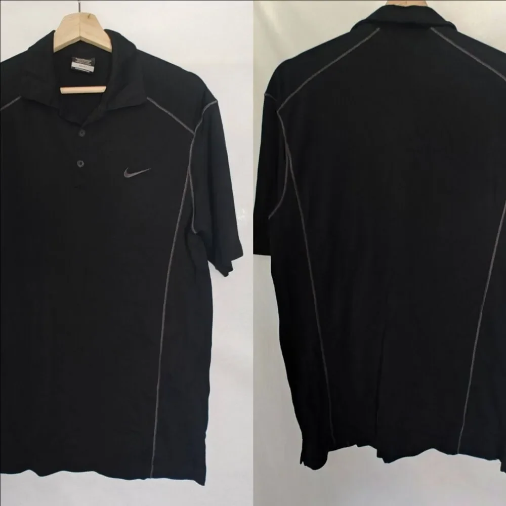 Nike Golf Polo Shirt Dri-Fit‎ Performance Black Grey Contrast Trim Slim Large L